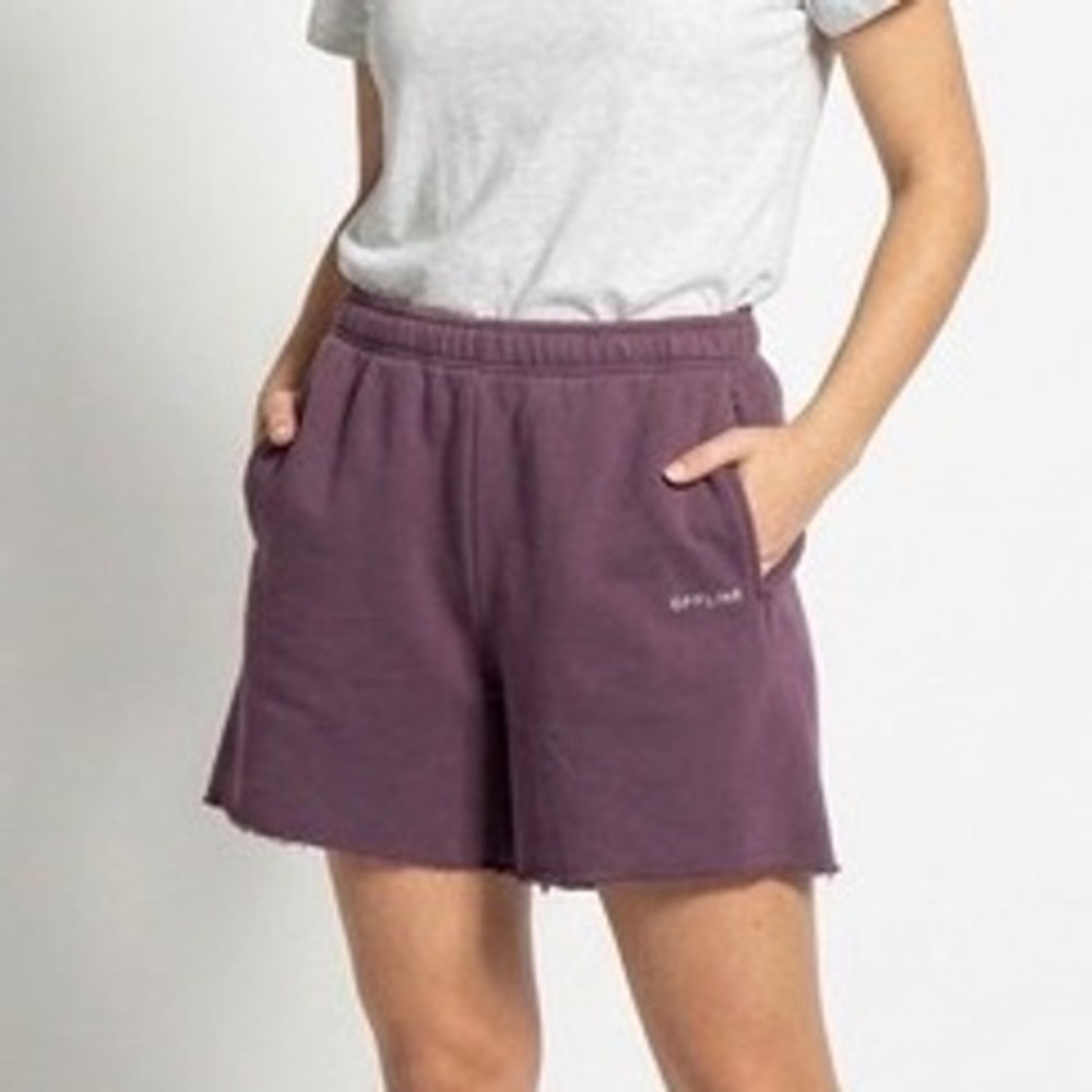 OFFLINE by Aerie Baggy Fit Sweat Shorts Purple Raw Hem Fleece Lined Large